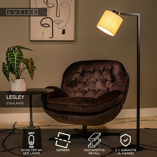 Lucide LESLEY - Stehlampe - 1xE27 - Schwarz - USP